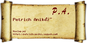 Petrich Anikó névjegykártya
