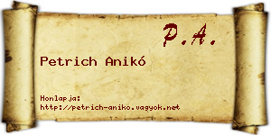 Petrich Anikó névjegykártya